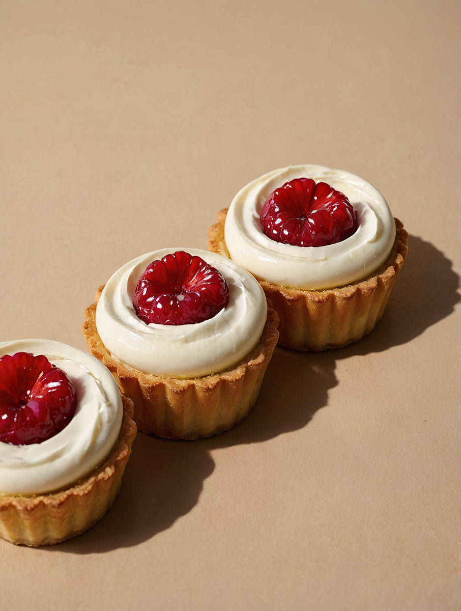 Tartaletas de crema con frambuesa para pastelería